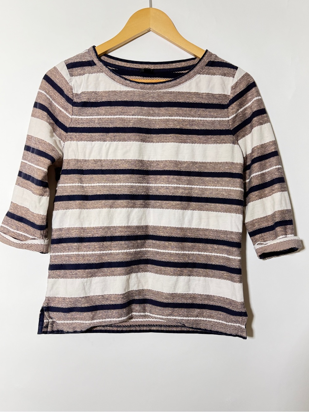 J.Crew Women’s Small Striped Knit Top Navy Cream Taupe 3/4 Sleeve